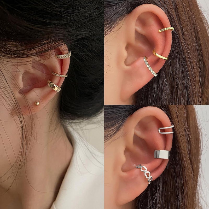 IFKM 12pcs Ear Cuffs For Women Non Piercing 14k Gold Silver Ear Cuffs Earrings Non Pierced Clip On Cartilage Earring Fake Earrings - Image 3